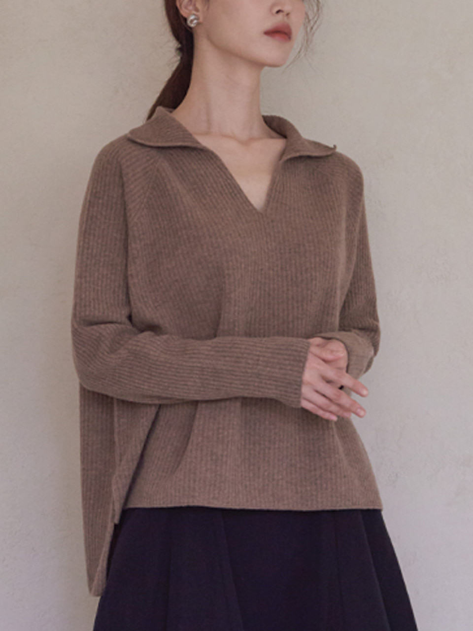 캐시미어 블랜드 폴로 스웨터 Cashmere Blended Polo Sweater - Mocha